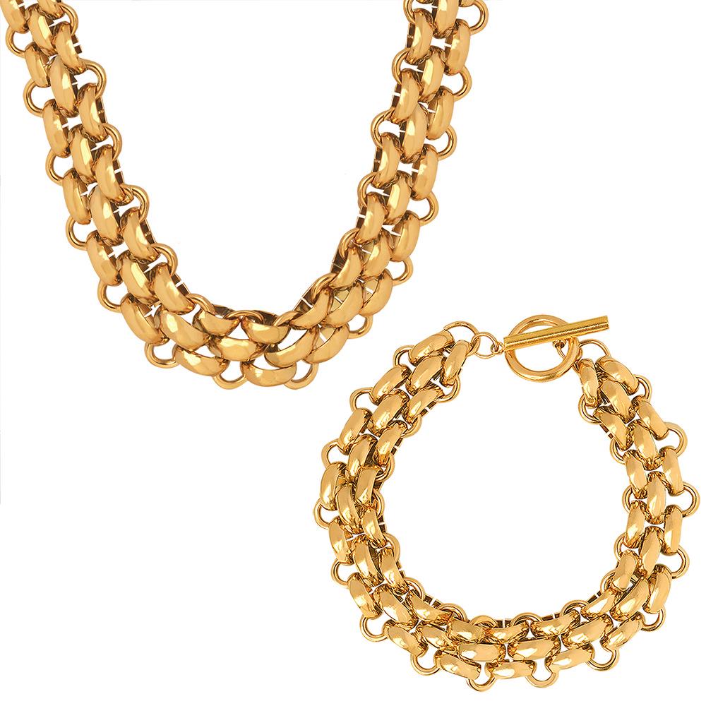 Chic Jewelry Set: Trendy Chain Necklace, Ring Buckle, and Gold-Plated Bracelet for a Cool, Versatile Style