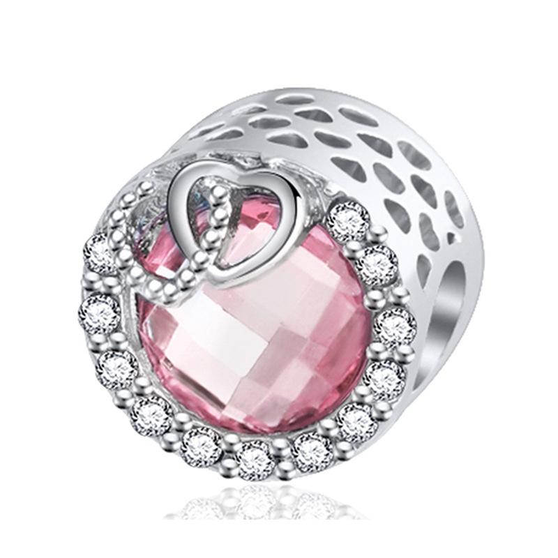 New Silver Plated Pink Diamond Butterfly Alloy Large Hole Charm Beads For DIY Bracelet Necklace Jewelry Accessories Gift