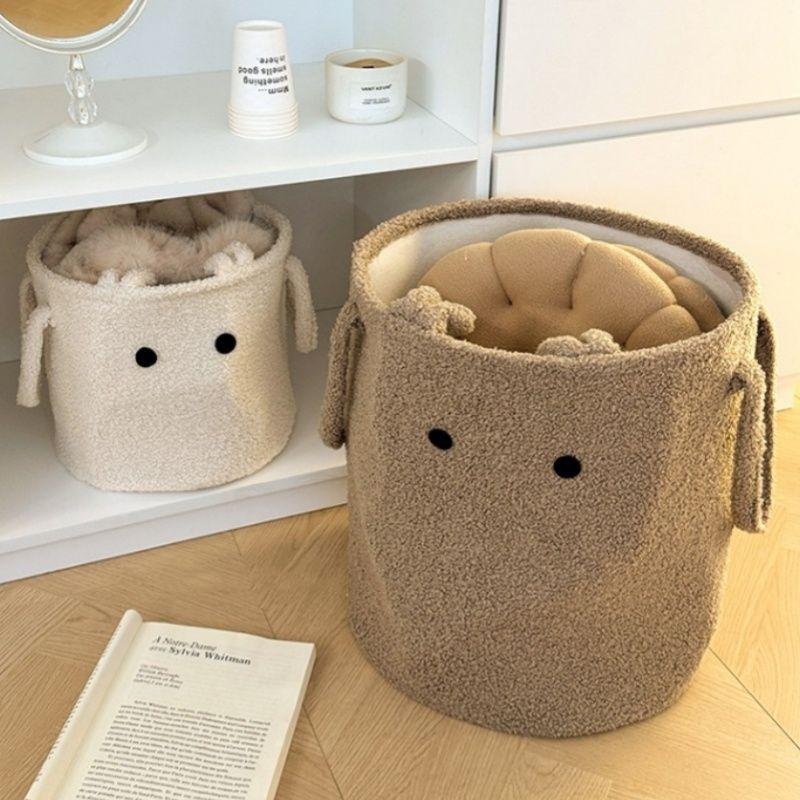 Lambs Wool Laundry Basket Toys Snacks Storage Organizer Handheld Dirty Laundry Baskets Plush Laundry Baskets Sundries Organizers