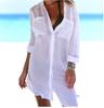 Women's Wrinkle Fabric Two-pocket Concealed Button Beach Cover-up