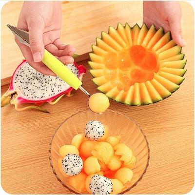 Fruit Spoons Double Function Stainless Steel Fruit Salad Scoop Spoon Baller Melon Carving Ice Cream
