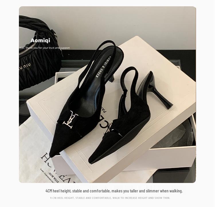 Elegant 2025 Black High-End Women's Pointed Toe High Heel Sandals
