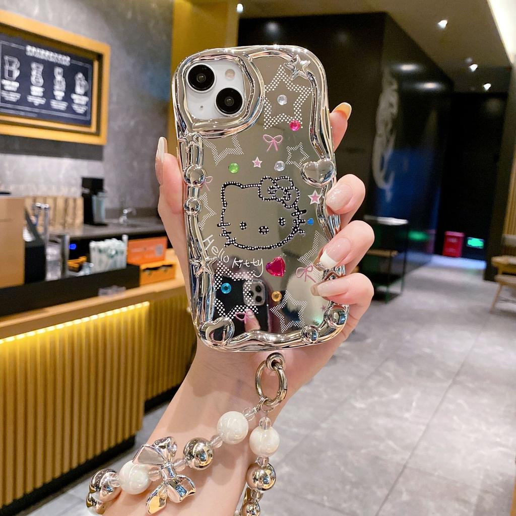 Suitable for IPhone15PROMAX Mirror KT Cat Flash Drill Mobile Phone Case 14 Full Cover 12 13 Anti Fall Protection Case