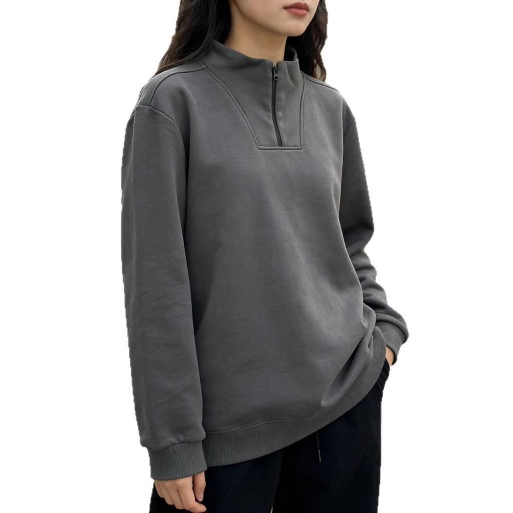 2025 Autumn/Winter Women's Cotton Half-Zip Stand Collar Casual Hoodie - Fashionable Versatile Business Outerwear Top