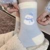 Blaue Schneemann Plüschsocken Mittelhohe Socken Plüsch Verdickte Plüschsocken Niedliche Cartoon Schlaf-Socken