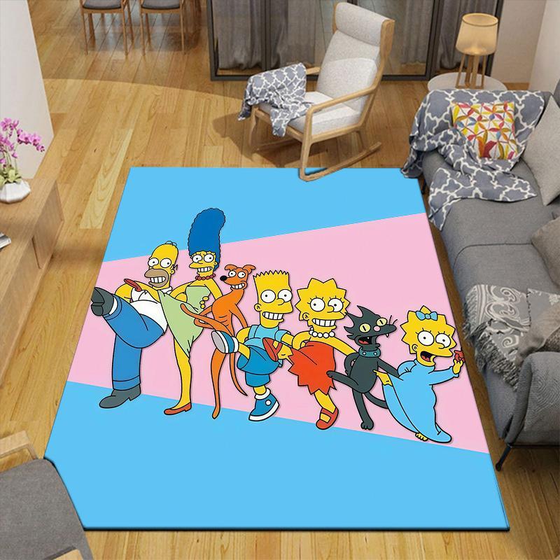 The Simpsons Flannel Pattern Square Carpet,Area Rug,Carpet Rug for Living Room Bedroom Sofa Playroom Decor,Non-slip Floor Mat