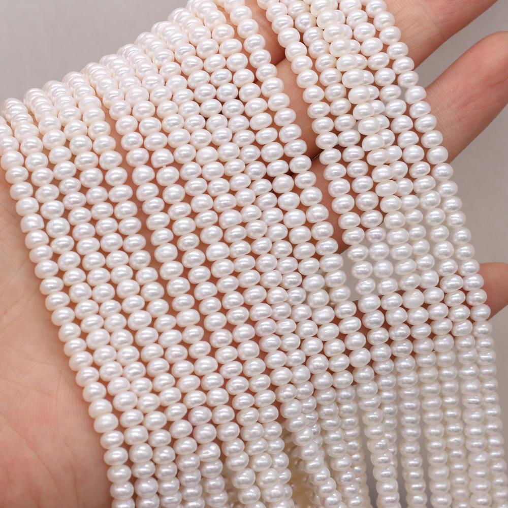 1String, White Natural Flat Shape Pearls Beads, 3-4mm, for DIY Necklaces Bracelets Accessories, Jewelry Making, Birthday, Wedding, Party Gift 36cm
