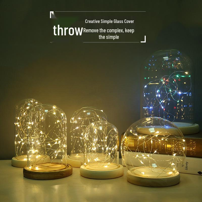 Transparent Dustproof Luminous Glass Cover for Preserved Flower Home Decoration Ornament