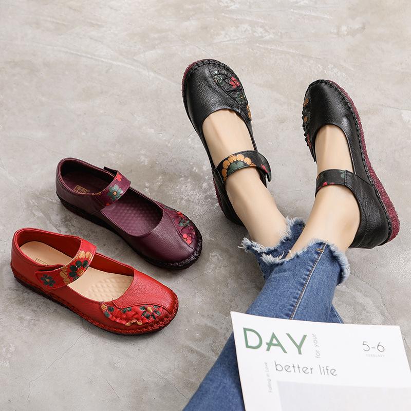 Spring-Summer Soft Sole Non-Slip Leather Shoes for Middle-Aged and Elderly Women