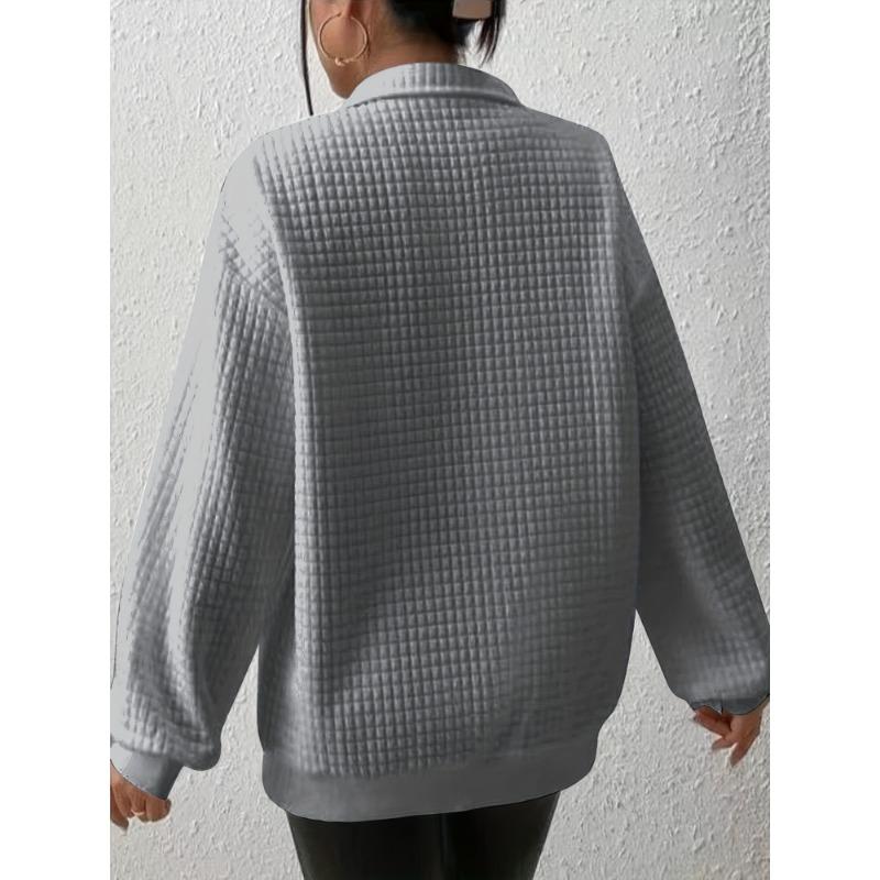 Mikina pulovr se čtvrtinovým zipem s vaflovou mřížkou, ležérní mikina s dlouhým rukávem a klopou na podzim a zimu, dámské oblečení