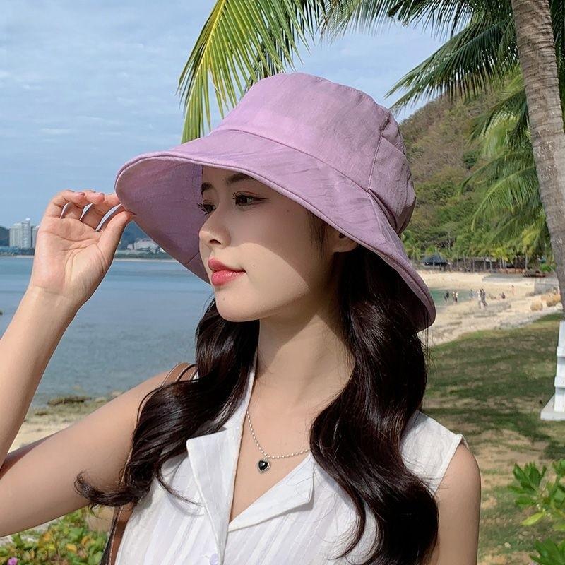 Color Solid Butterfly Tie Beach Cap Wide Brim Outdoor Breathable Activities