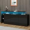 Bahut avec LED, Noir Laqué Brillant, Meuble TV, Meuble Haut, Buffet pour Salle à Manger