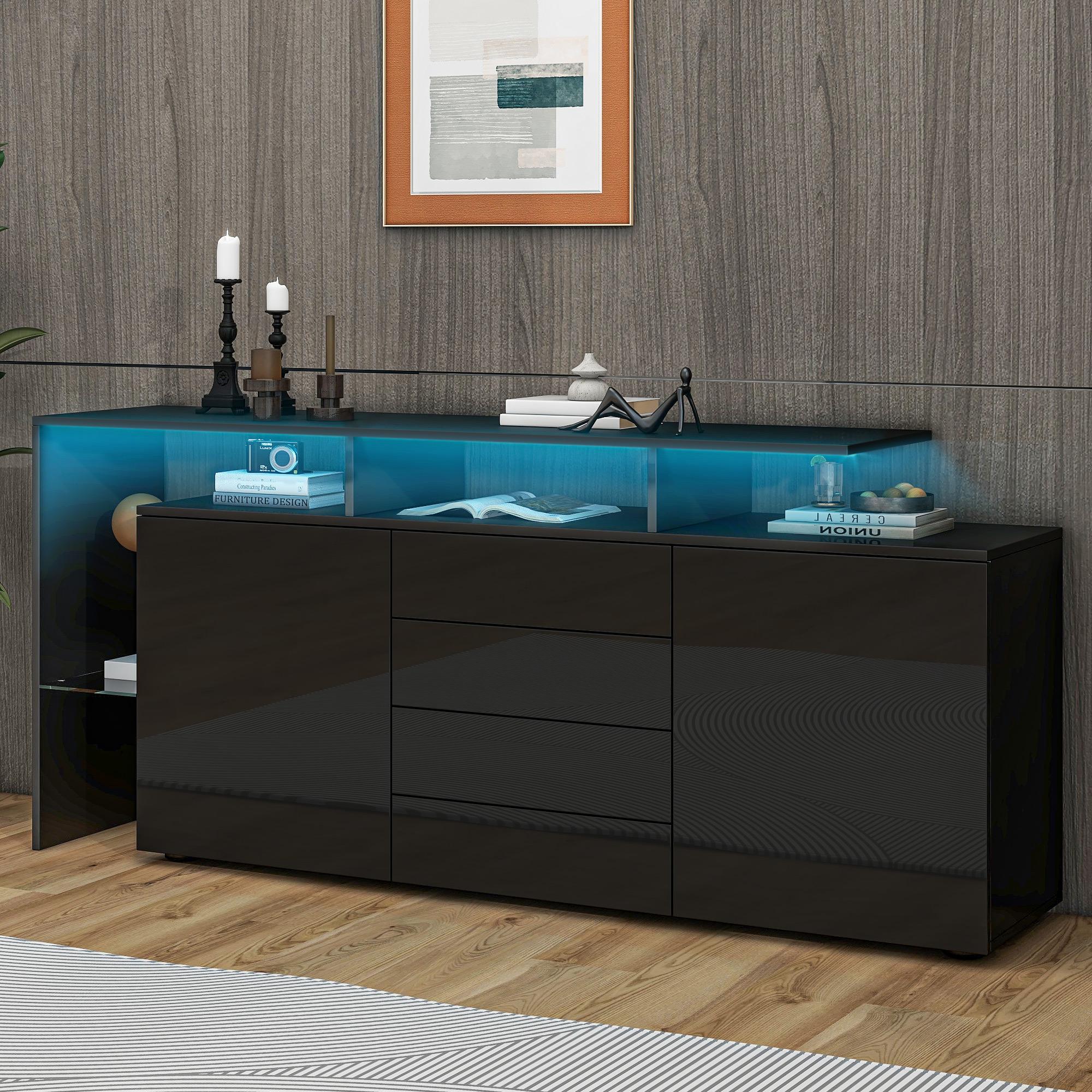 Sideboard with LED, Black High Gloss
