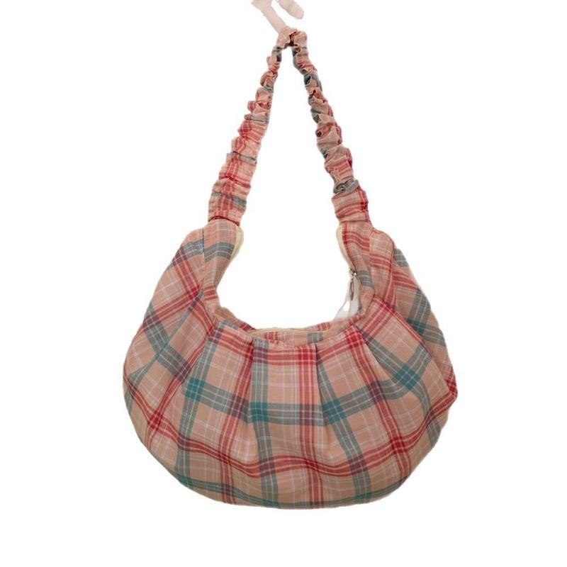 Neue gefaltete karierte Umhängetasche mit großem Fassungsvermögen für Damen, Canvas-Tasche, tragbare Messenger-Tasche, Damen-Pendler-Achseltasche