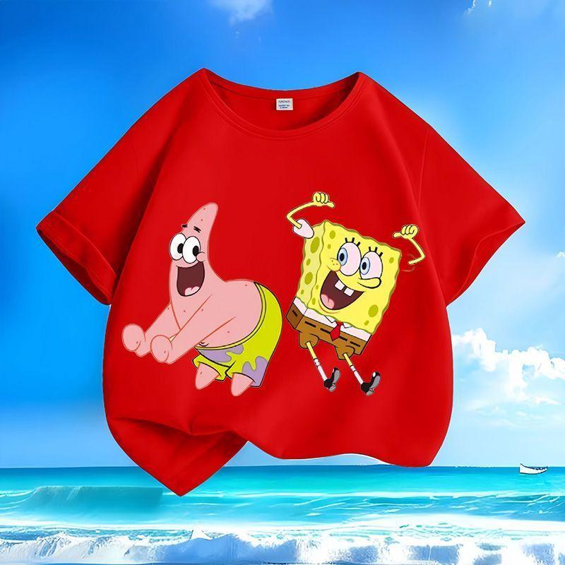 Classic Spongebob Squarepants Cartoon New Unisexs And Unisexs Middle Aged Childrens Tshirts Cotton Loose Versatile Top