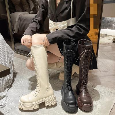 Platform Veterschoenen Dames Herfst en Winter Nieuw Elastisch Toont Slank en Verhoogt Kleine Man Knievrije Lange Ridderlaarzen