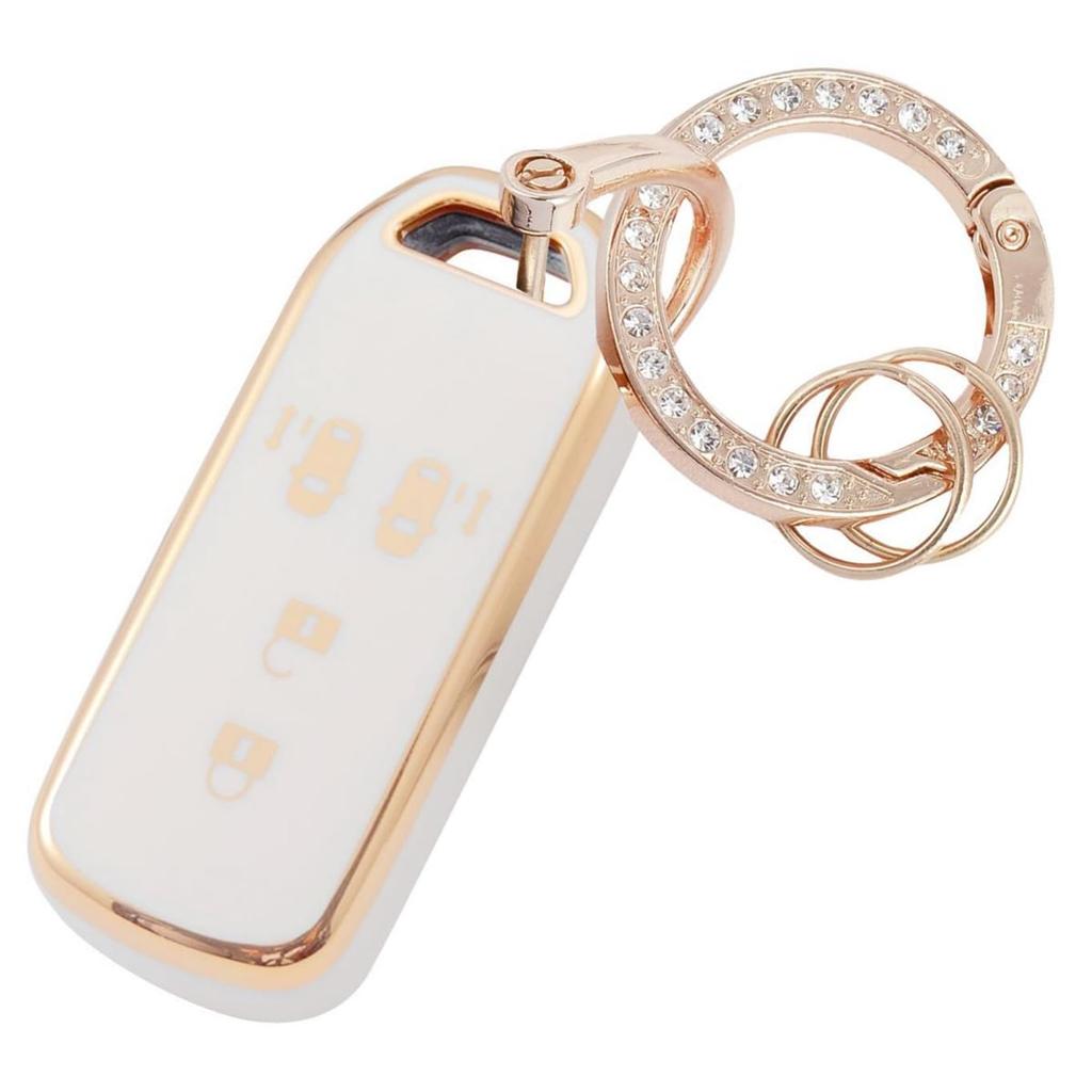 YANMW Key Case, Key Cover, Smart Key Case, Cute, Keychain, Fashionable, gold white