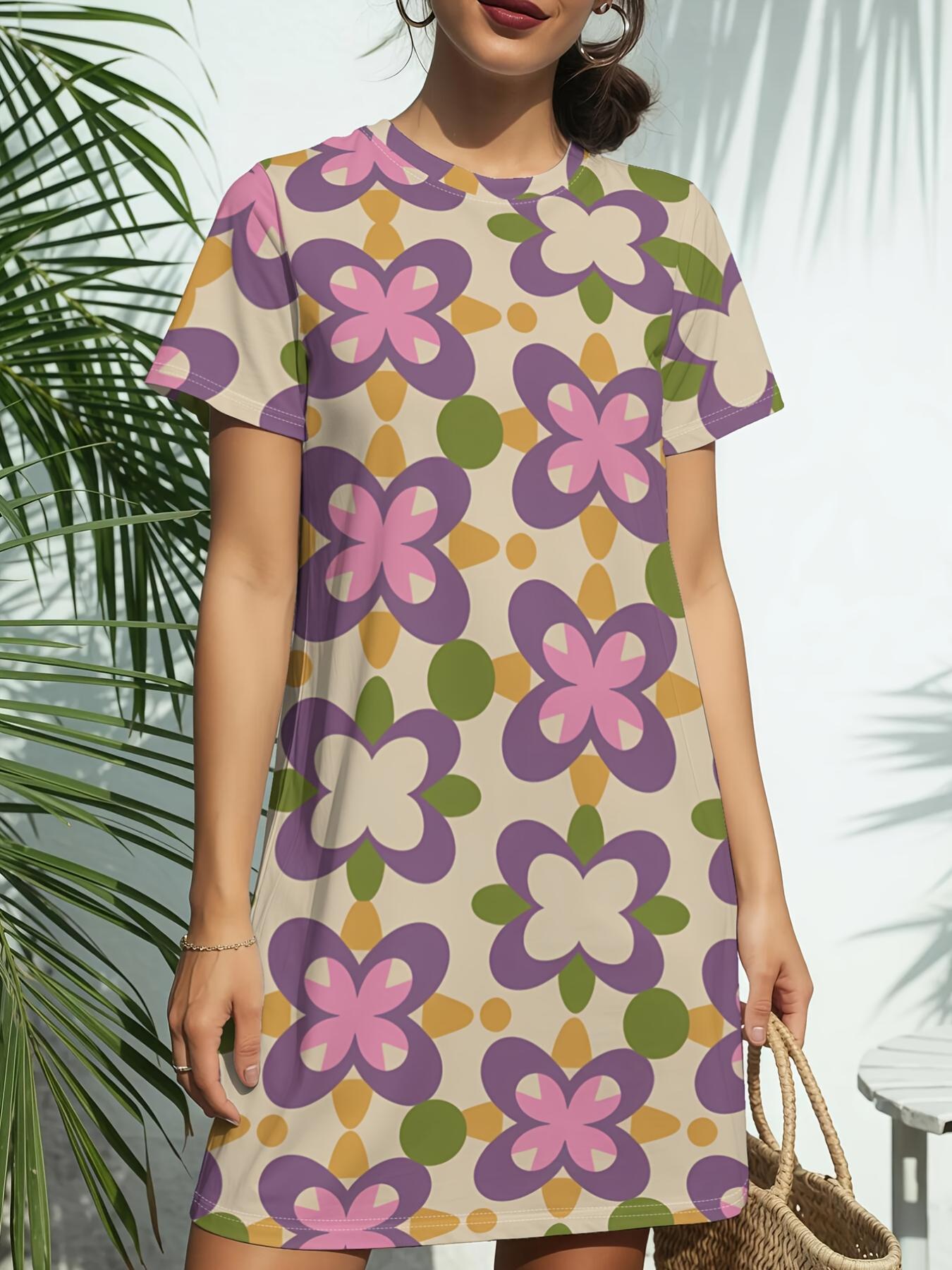 

Purple PetalsNew Women s Crew Neck Short Sleeve T-Shirt Dress. American Style Fashion Trend Digital Print. Spring ; Summer Casual Versatile - Elegant 4XL дубильна кора
