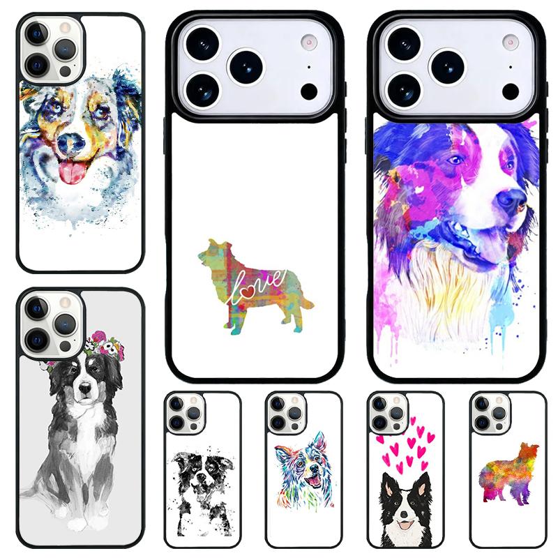 Border Collie Watercolor Phone Case for iPhone 17 Air 16 15 11 12 14 13 Pro Max Shockproof Cover