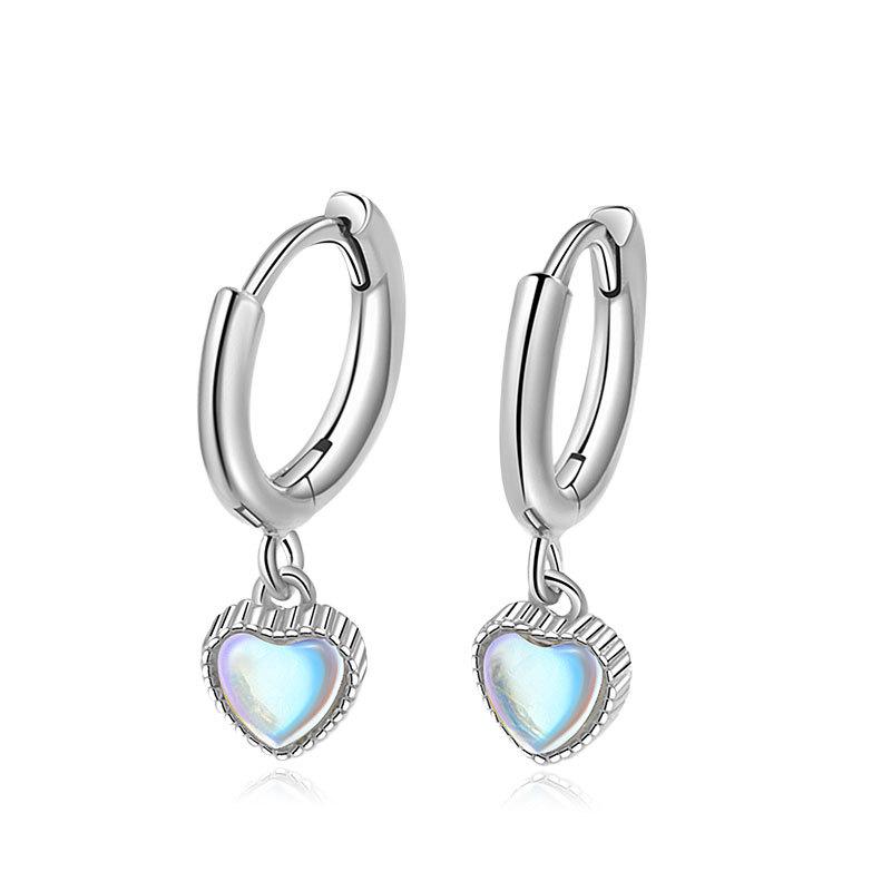 Sweet Fresh Heart Shaped Moonstone Earrings Simple Versatile Aurora Love Ear Clips For Women Fashion Jewelry