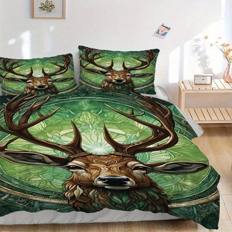 3pcs Deer Forest Soft Comfortable Bedding Set, For Bedroom, Guest Room And Dorm, All Season Use, High-Definition Printing, Machine Washable 129