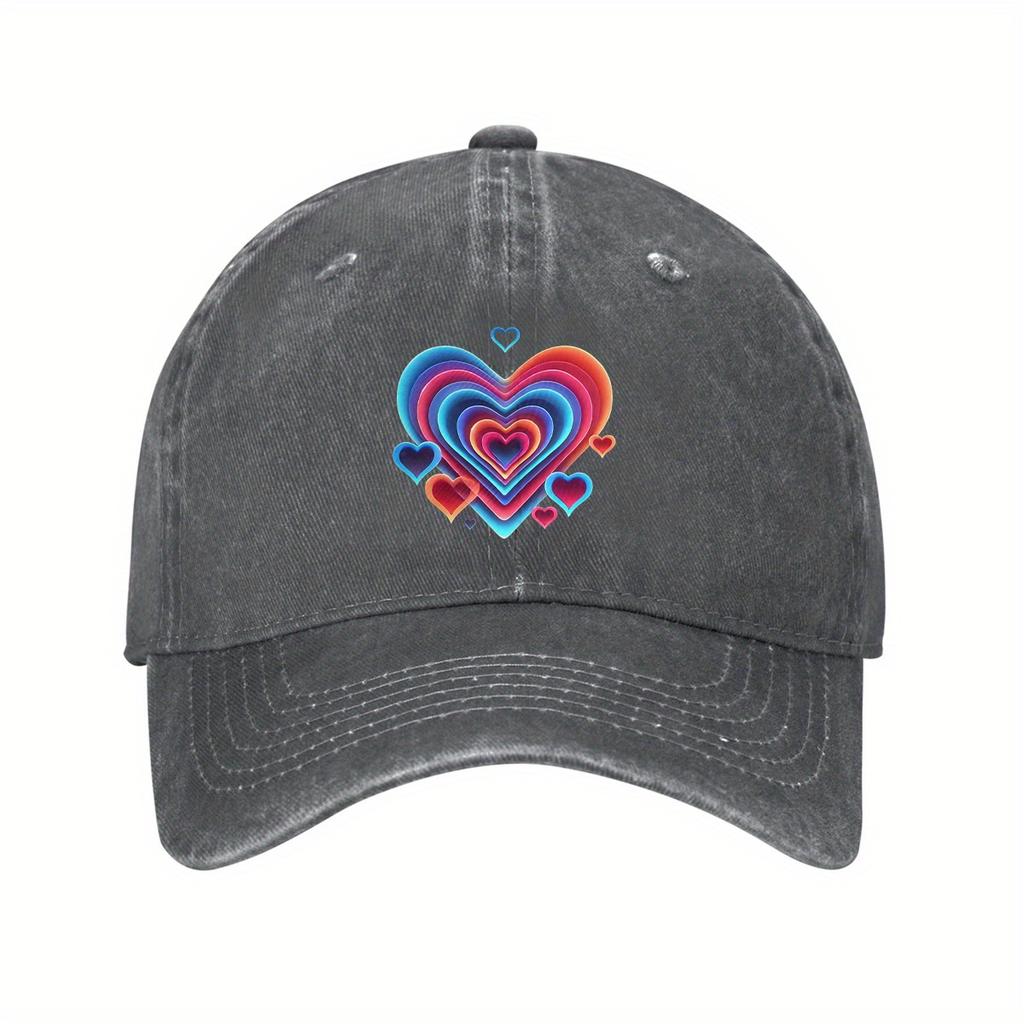 Vibrant Layered Heart Baseball Cap Unisex Adjustable Polyester Dad Hat Casual Outdoor Cap