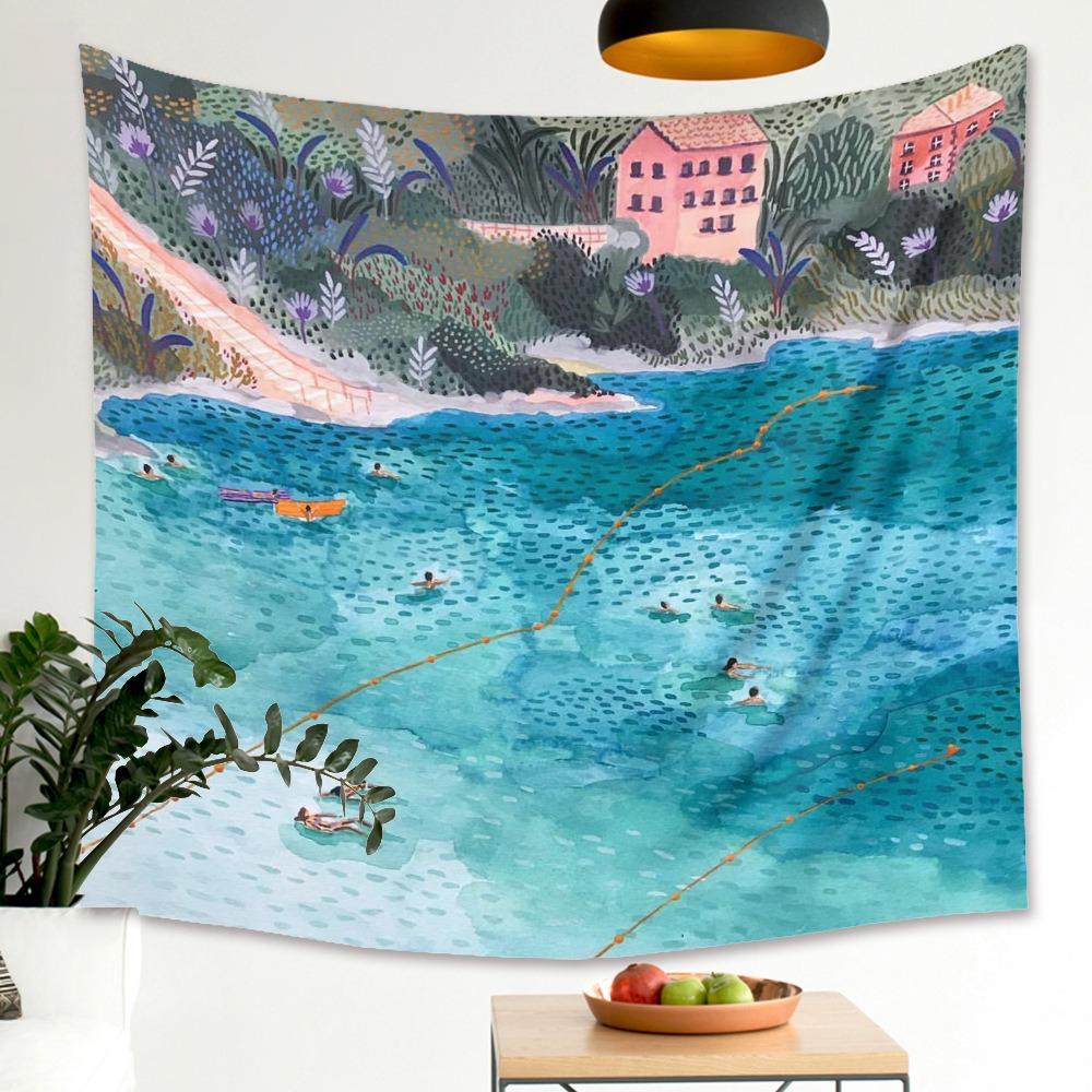 Retro Comic Green Plant Tapestry Home Wall Decoration Tapestry Bedroom Living Room Tapestry
