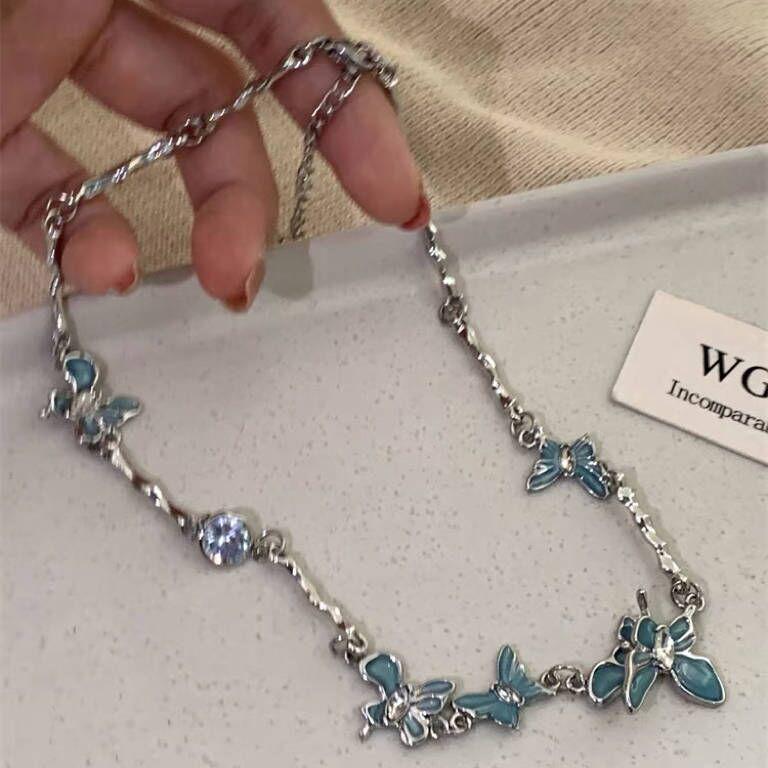 Blue Butterfly Moonstone Necklace - Women's Elegant, Trendy Choker