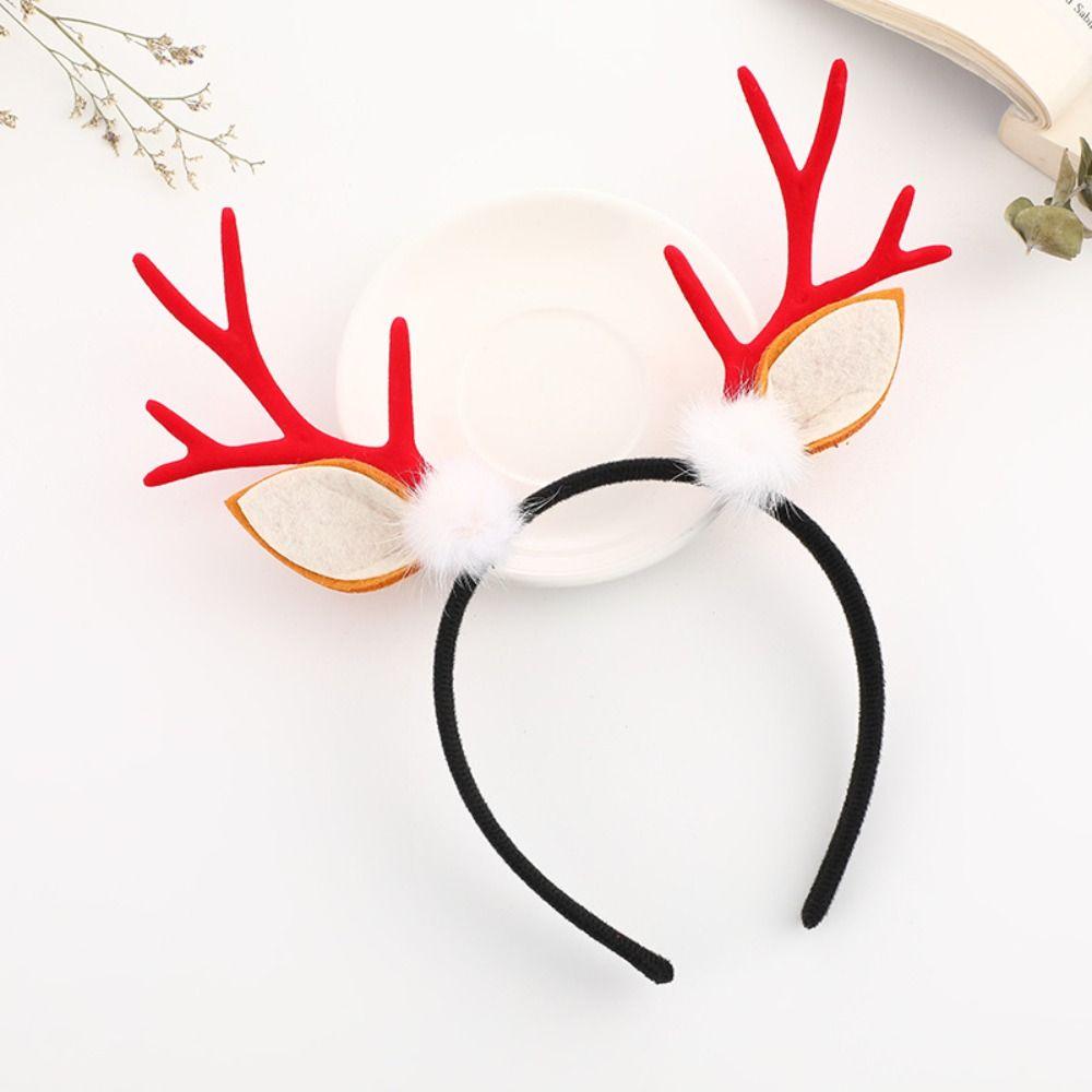 Cute Christmas Headband Flocked Antler Xmas Hairband Creative Deer Ear Headband  Woman