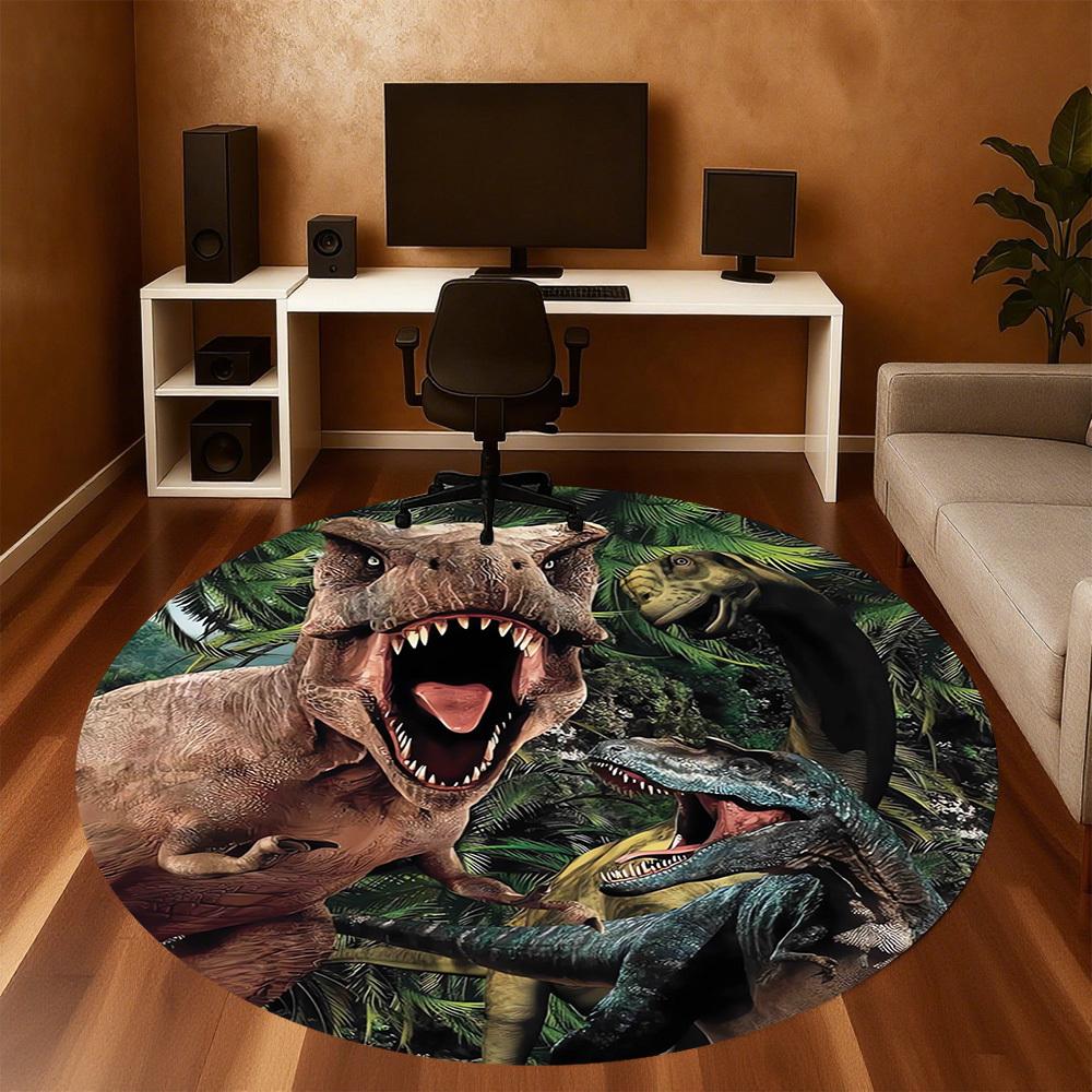 1pc Dinosaur Round Chair mat Area Rug - Non-Slip, Floor Mat for Office, Bedroom, home decor Christmas Gift p0811359