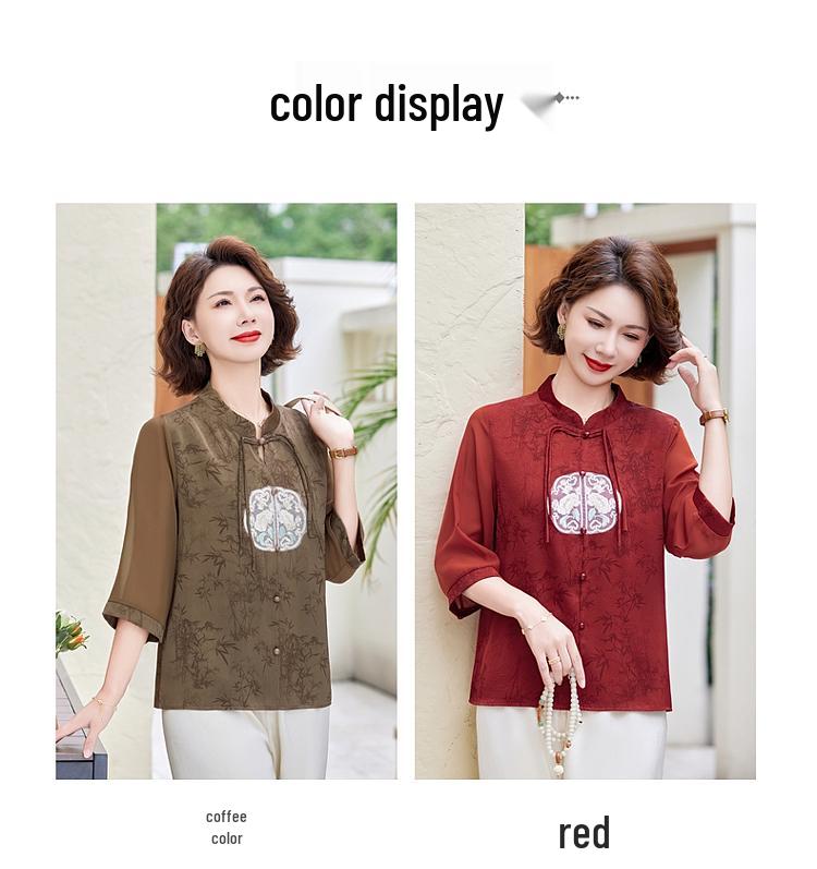 Mom's New Summer Chiffon Blouse: Chinese-Style Two-Piece Set for Middle-Aged & Elderly Women