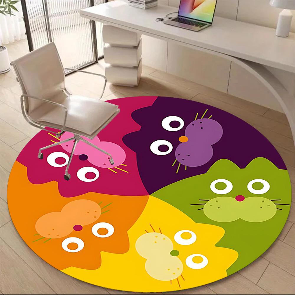 1pc Colorful Cats Office Round Area Rug, Under Office Chairs Bedroom Living Room Home Decor, Room Deco