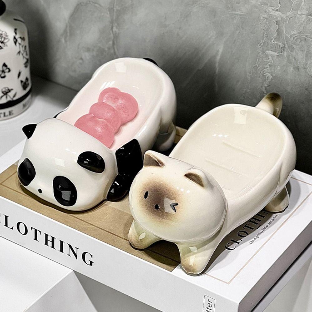 Ceramic Panda Soap Box Cute Bathroom Storage Rack Tray Container Soap Holder Bathroom