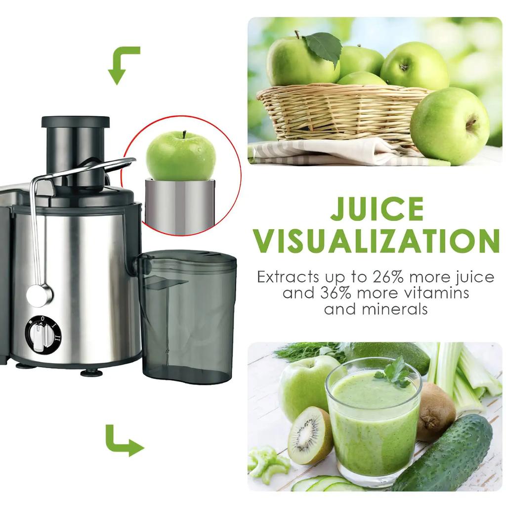 Electric Juicer 400W Stainless Steel Centrifugal Fresh Juice Machine Easy To Clean and Anti-Drip 3 Speeds Fruit Vegetable Juicer