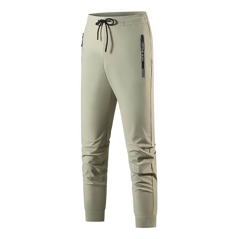 Summer Ice Silk Casual Trousers Elastic Quick-drying Outdoor Sports Large-size Zipper Leggings