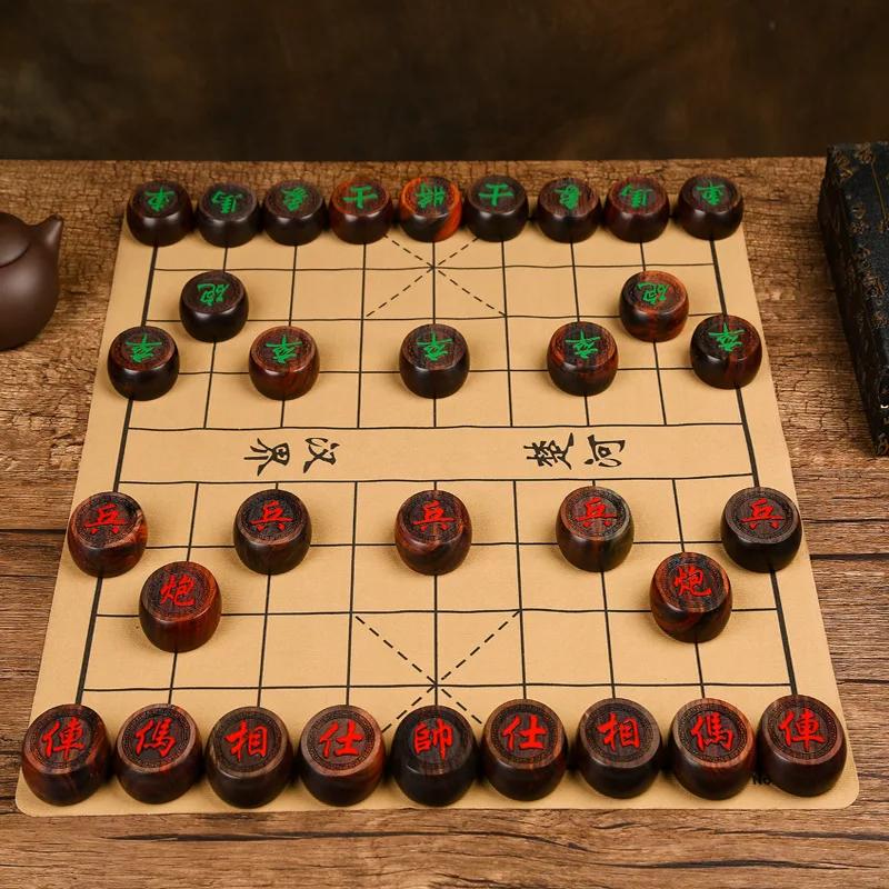 Xiangqi Kinesiskt Schack Brädspel Set Naturträ Spelpjäser Portabelt Rese Strategileksak För Barn Vuxna Familj Gåva