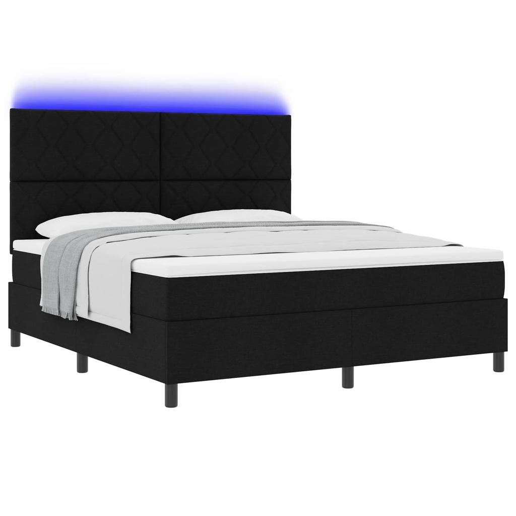 Box Spring Bed with LED Light Strips Black 180 X 200 Cm Fabric