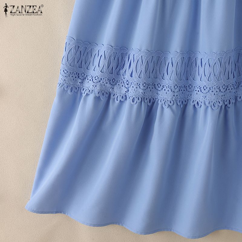 ZANZEA Kadın Rahat Elastik Bel Bol Tatil Uzun Etekler