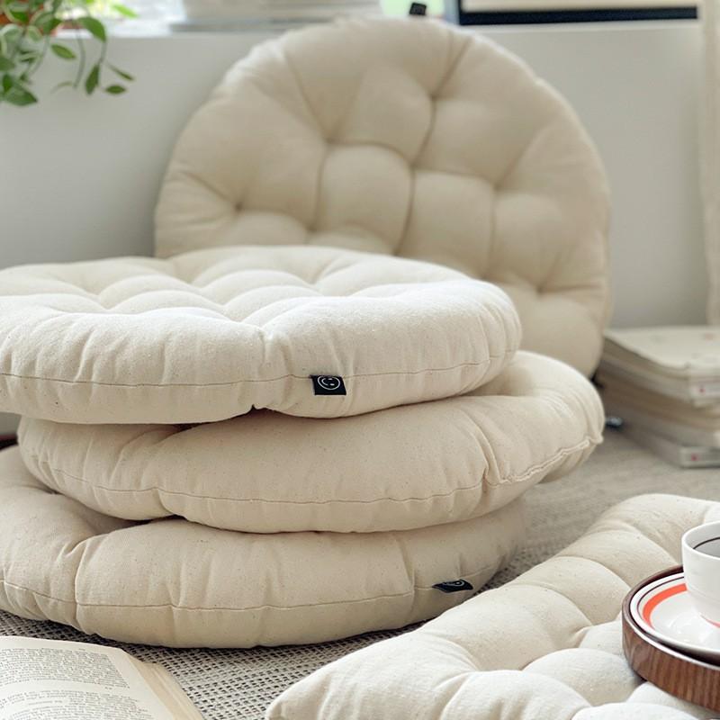 Japanese Style Round Floor Cushion Thick Fabric Solid Color Tatami Seat Pad Meditation Balcony