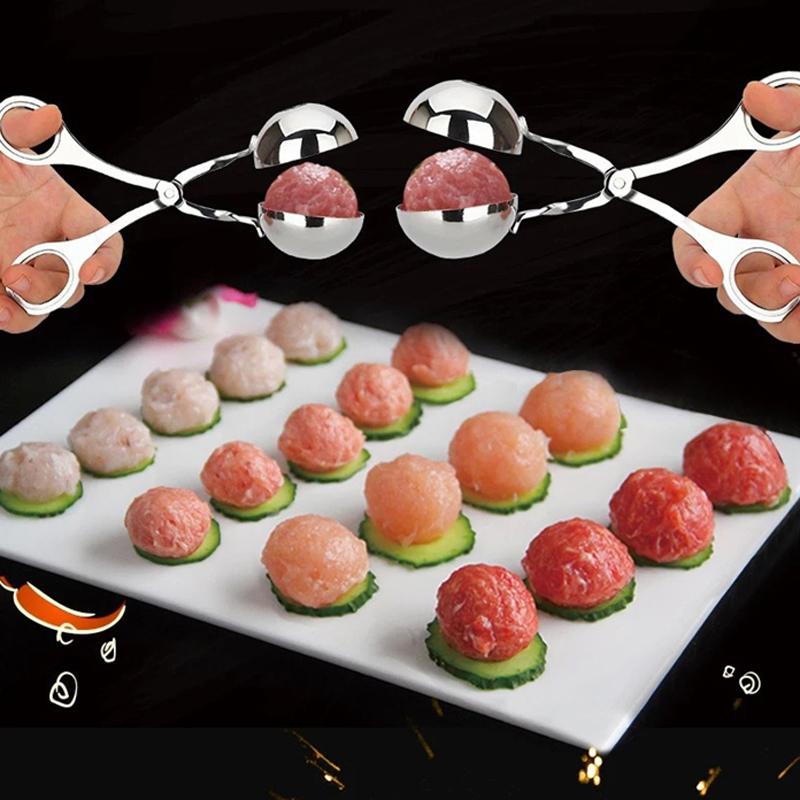 Meatball Maker Stainless Steel Meat Ball Maker Mold Meatballs Cooking Tongs Cookie Making Scoop Clip Meat Tools Kitchen Gadget