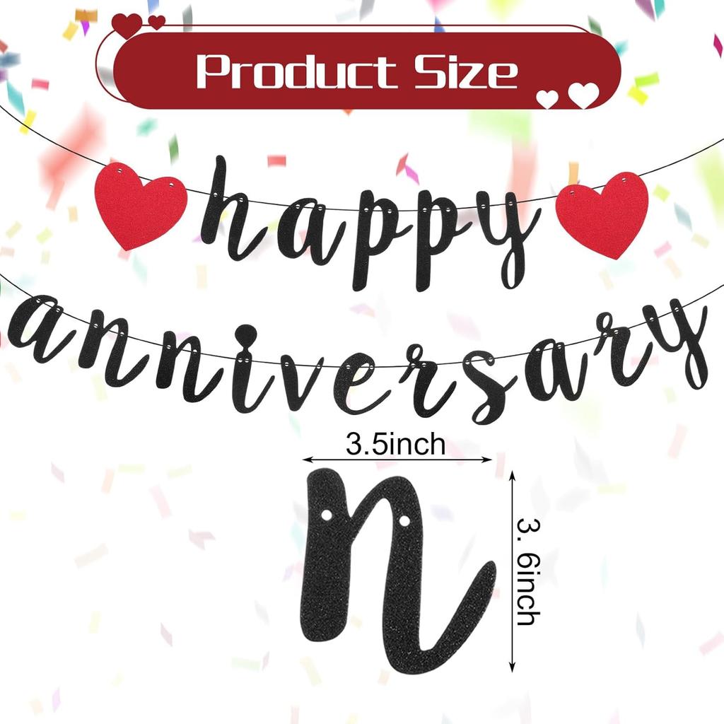 Black Happy Anniversary Banner, Anniversary Party Decorations, We Still Do, Happy Wedding Day Party Supplies Romantic Decorations Black Red Glitter
