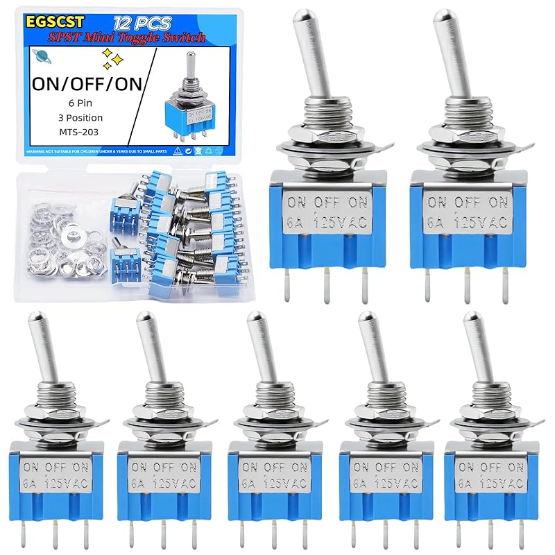12PCS Mini Toggle Switch SPST 6A 125V Miniature ON/ON 3 Pin 2 Position Micro Rocker Switches 6 Amp 125 Volt MTS-102