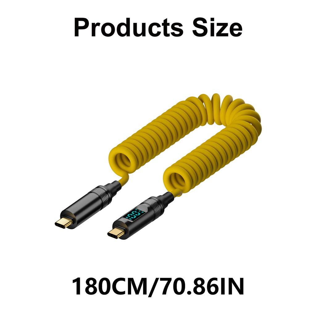 100W USB C to USB C Spring Cable 1.8M with Digital Display for OTG 8K Video Headphones VR HDD Enclosure