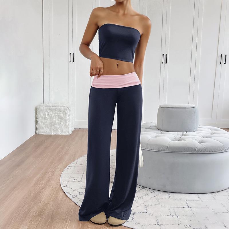 2026 Summer Sweet Cool Two-Piece Set: Color-Block Bandeau Vest and Casual Pants