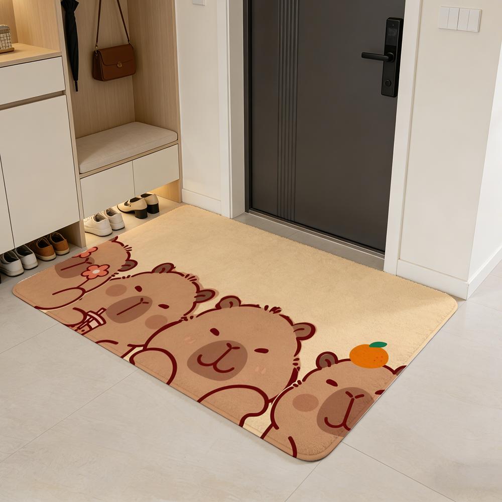 Anime C-capybara Floor Mat Flannel Door Mat Non-Slip Absorbent Washable Indoor Home Rug