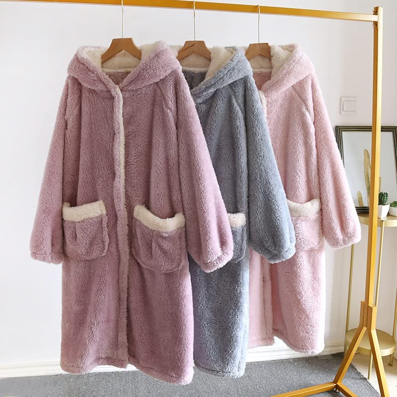 MiniZaru Fluffy Wearable Thick Fleece Long Cute and Plus Winter with Ear Hood Women's Blanket, Loungewear, Pajamas, Lined, Sleeves, Warm, Sizes, Wear,