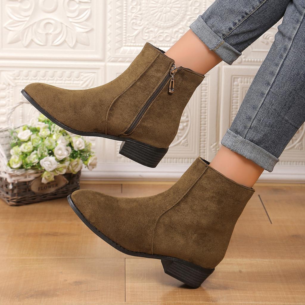 Herbst und Winter 2025 Außenhandel Europäische und amerikanische Mode Übergröße Reißverschluss Damen Wildleder Martin Stiefel Dicke Ferse Kurze Damenstiefel