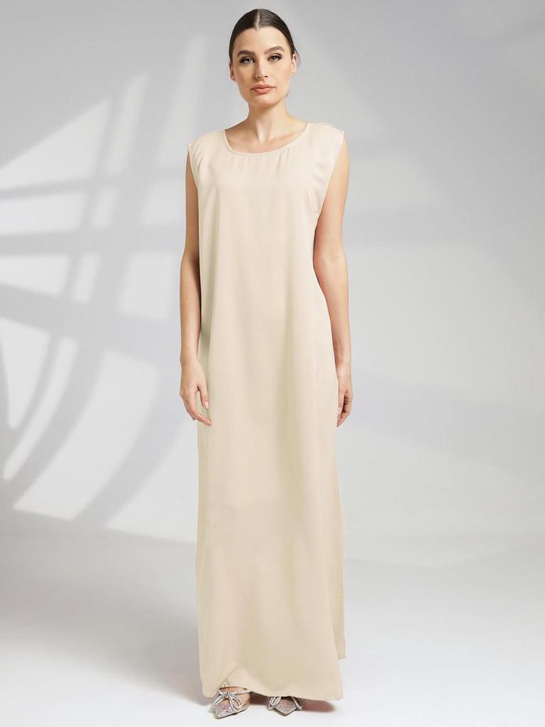 M269# Muslim Women's Sleeveless Abaya Base Layer Vest Dress - Loose, Casual, Long