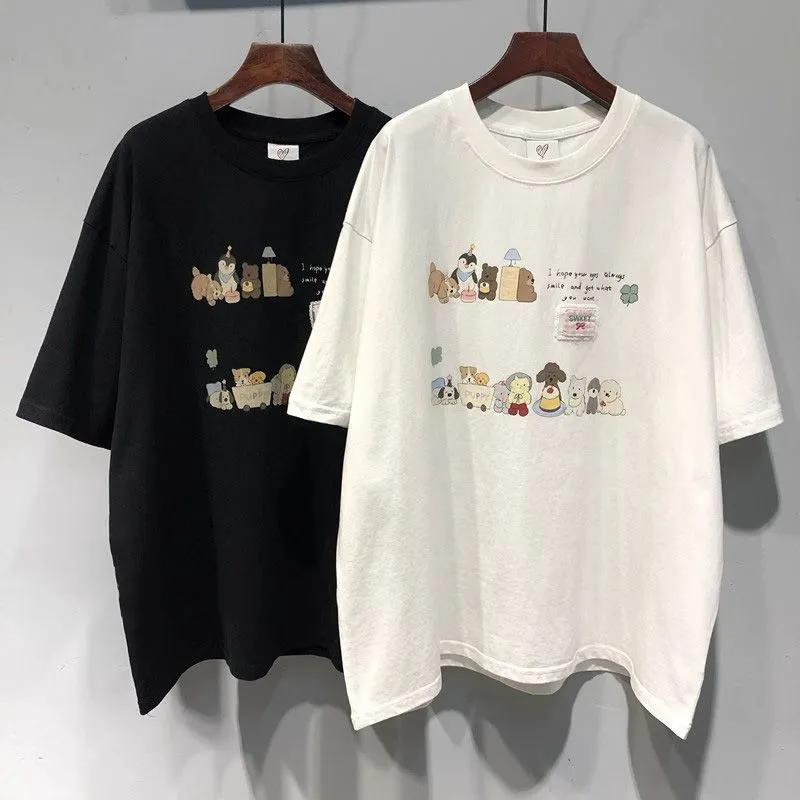 Korean Style Cute Animal Print Women's Pure Cotton Short-sleeved T-shirt Top