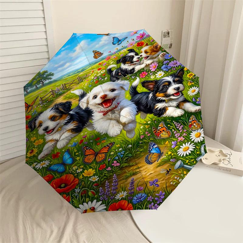 

1PC Puppies Flowers Umbrella-8-Rib Reinforced Portable Folding Travel Suitable for All Seasons Outdoor Daily Use Is an Ideal Choice -K0409
